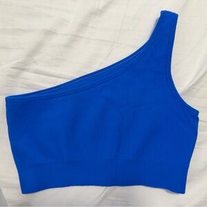 Amazon brand size S One-Shoulder Ribbed Royal Blue workout bra